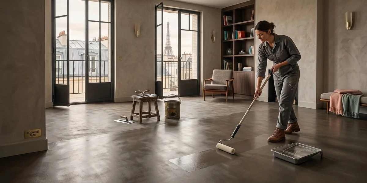 Application du vernis de protection sur béton ciré pour renouveler la couche protectrice