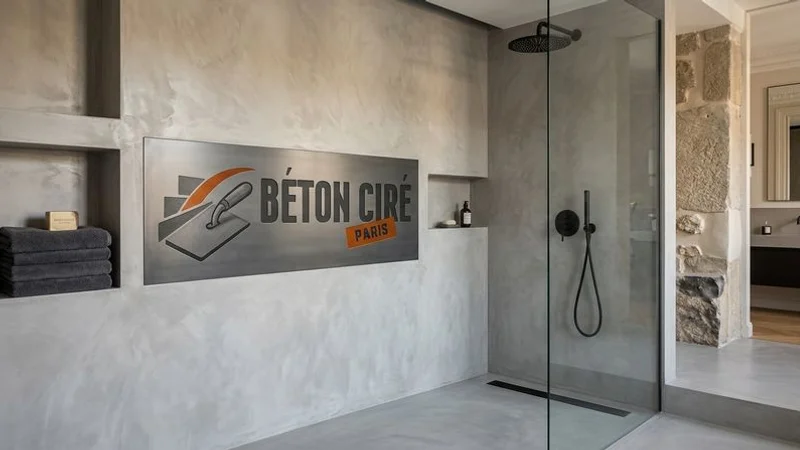Douche italienne en béton ciré gris clair avec niche murale intégrée