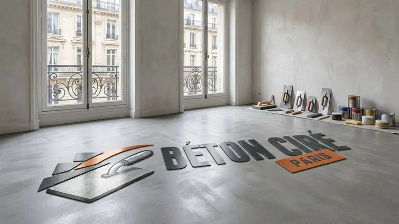 Artisan préparant le support avant la pose du béton ciré dans un appartement parisien