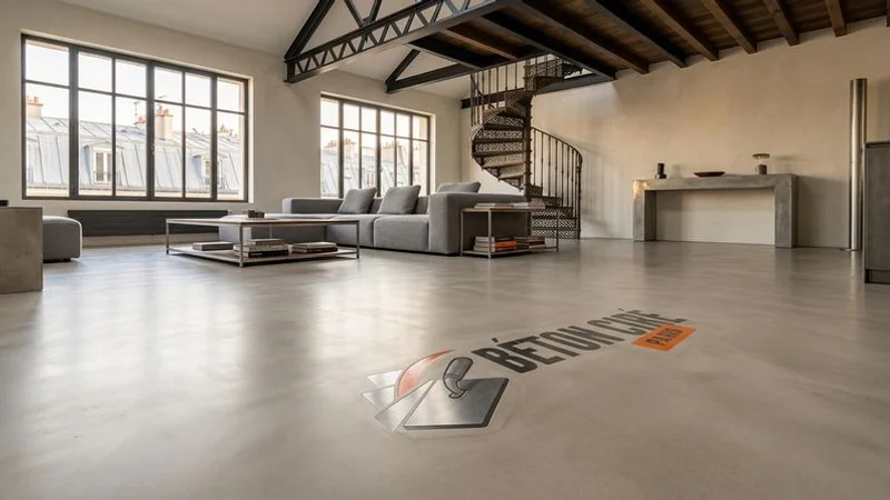 Exemple de sol en béton ciré dans un loft parisien avec mobilier contemporain